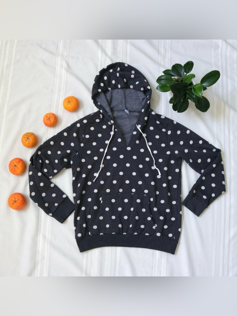 Grey polka dot pullover hoodie